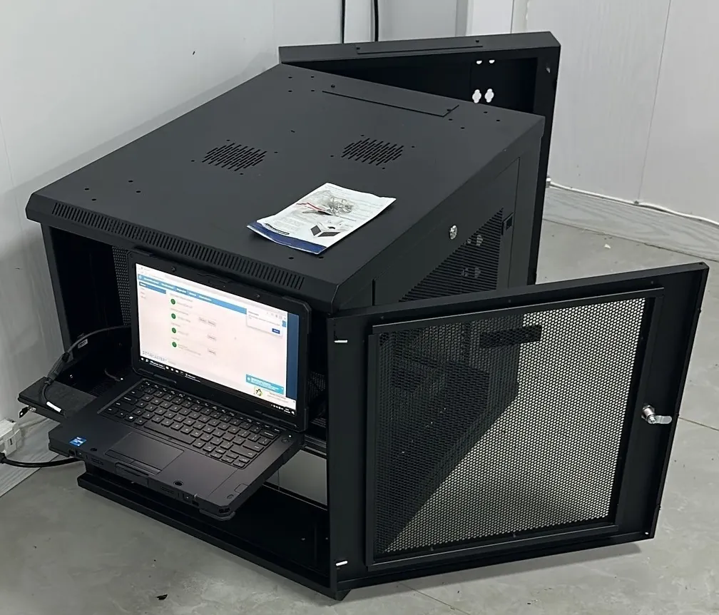 Remote Weather Advisory System cabinet with monitoring laptop showing live weather data